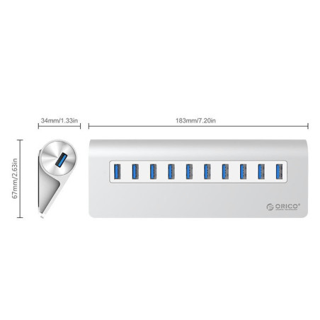 هاب 10 پورت آلومینیومی اوریکو M3H10 USB 3.0 ORICO