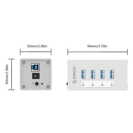 هاب فلزی آداپتور دار 4 پورت اوریکو A3H4 USB 3.0 ORICO