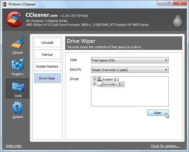 Drive Wiper CCleaner